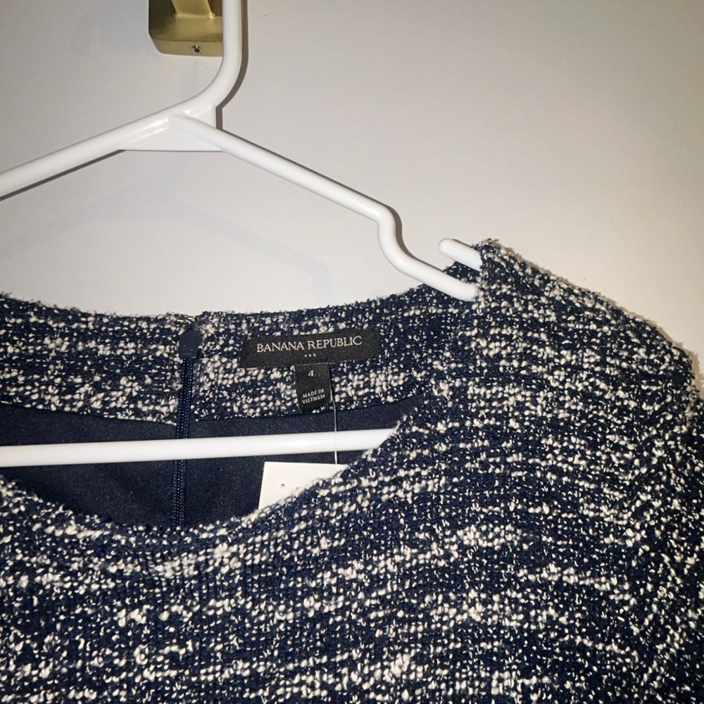 Banana Republic Navy Blue & White Knit work dress (just over/under the knees)